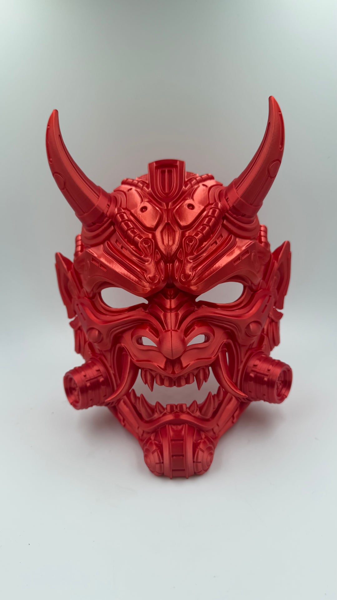 Cyberpunk Oni Mask Japanese Demon Samurai Tetsu Mask Red Futuristic Wall Art Decor Horned Warrior Helmet Sculpture Fantasy Gaming Decor