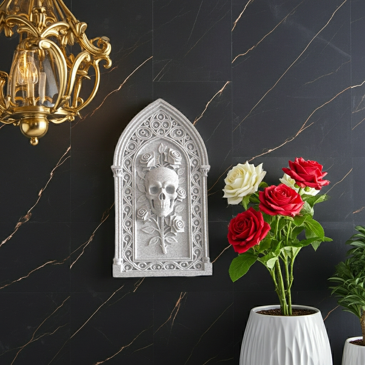 Gothic Skull & Roses Wall Plaque Victorian Arch Skull Gothic Home Wall Art
