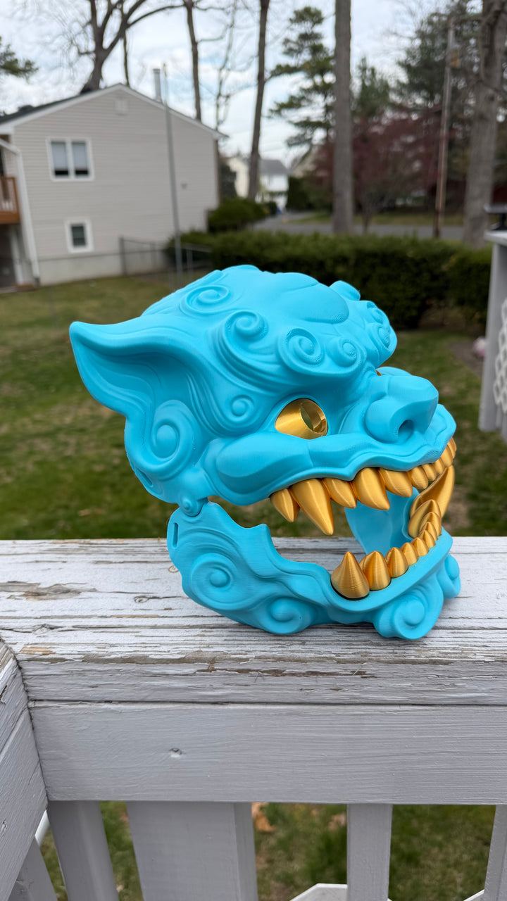Foo Dog Mask with Moving Jaw | Chinese Guardian Lion Cosplay Mask | Fu Dog Dragon Lion Helmet