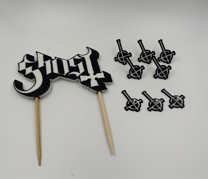 Ghost Band-Inspired Cake Topper with Side Cross Decorations – 9-Piece Set