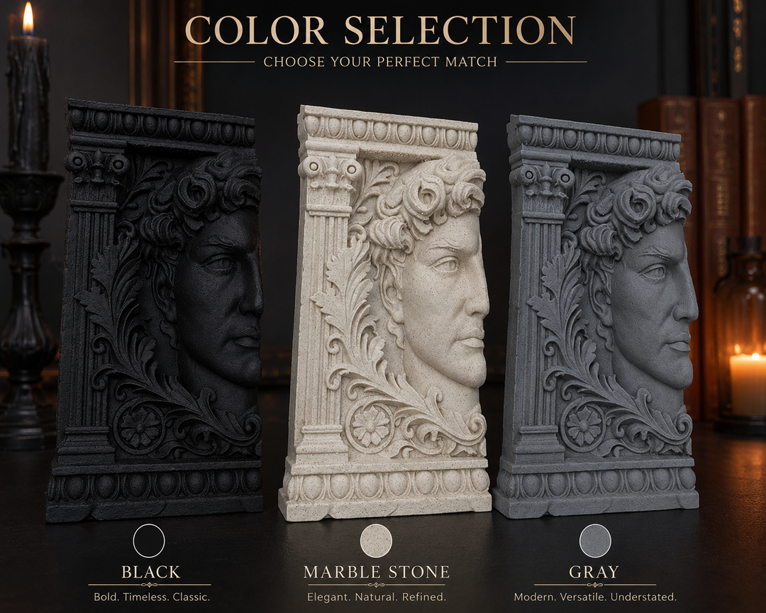 The Watcher Bookend Neoclassical Roman Face Decorative Book Holder Ornate Capital Terracotta Shelf Decor Study Library Office Gift
