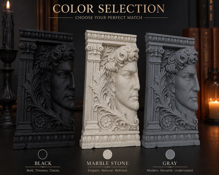The Watcher Bookend Neoclassical Roman Face Decorative Book Holder Ornate Capital Terracotta Shelf Decor Study Library Office Gift