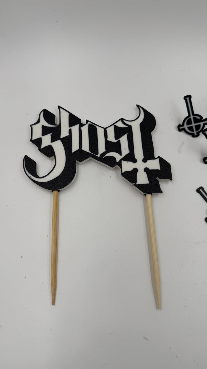 Ghost Band-Inspired Cake Topper with Side Cross Decorations – 9-Piece Set