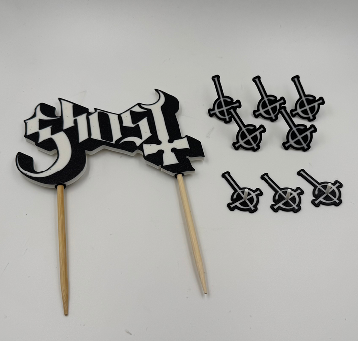 Ghost Band-Inspired Cake Topper with Side Cross Decorations – 9-Piece Set