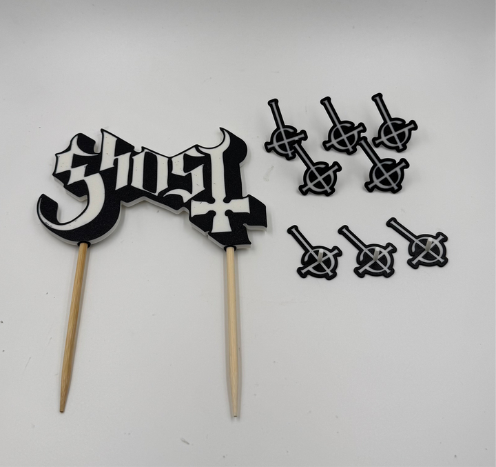 Ghost Band-Inspired Cake Topper with Side Cross Decorations – 9-Piece Set
