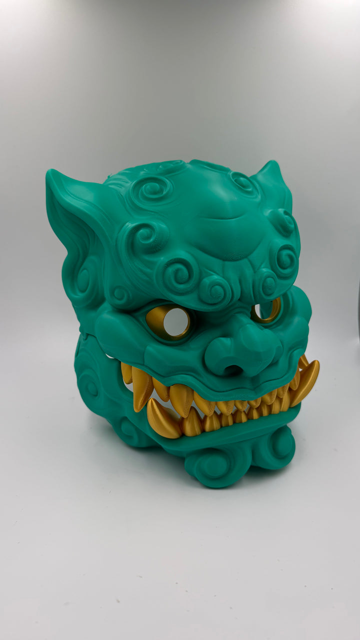 Foo Dog Mask with Moving Jaw | Chinese Guardian Lion Cosplay Mask | Fu Dog Dragon Lion Helmet