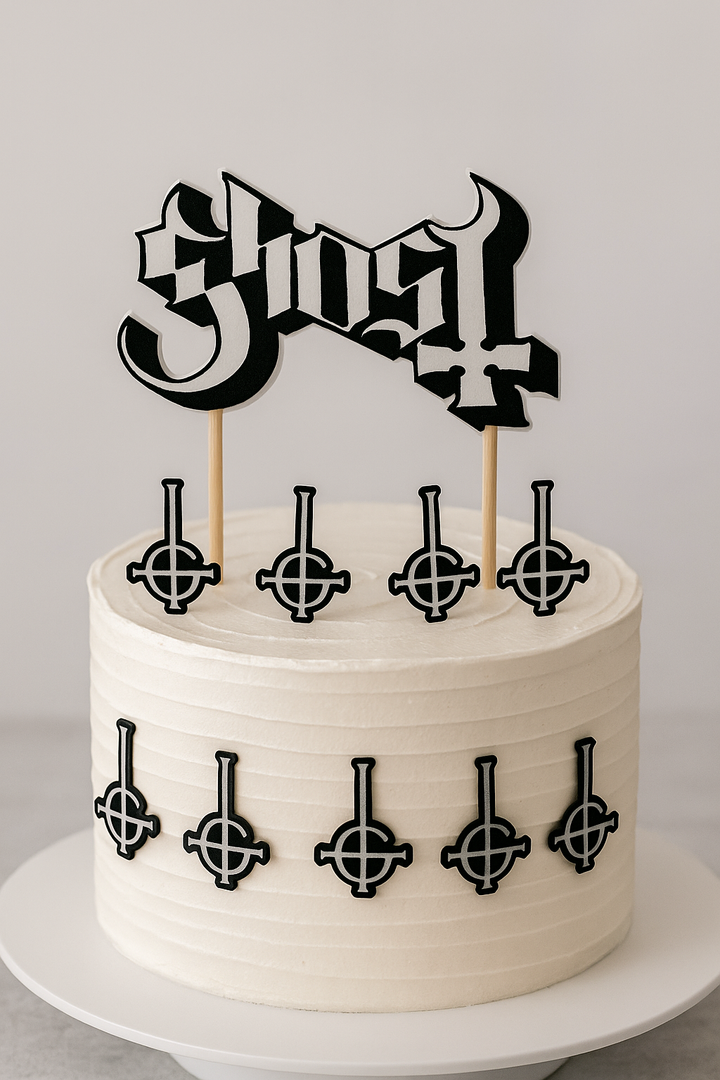 Ghost Band-Inspired Cake Topper with Side Cross Decorations – 9-Piece Set