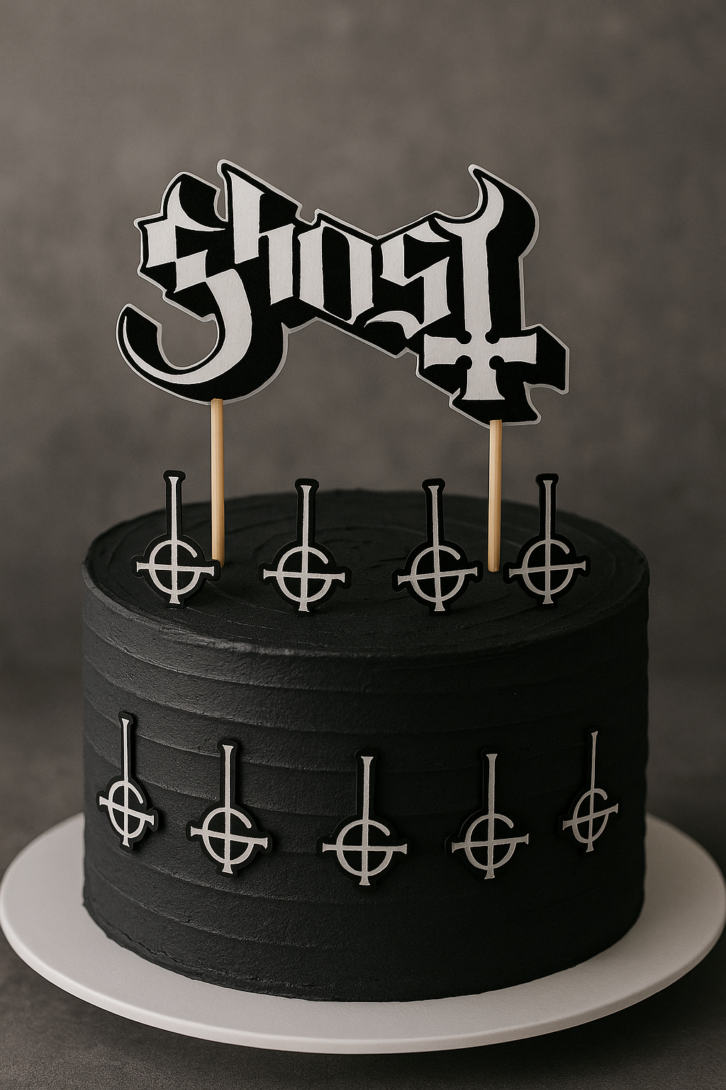 Ghost Band-Inspired Cake Topper with Side Cross Decorations – 9-Piece Set