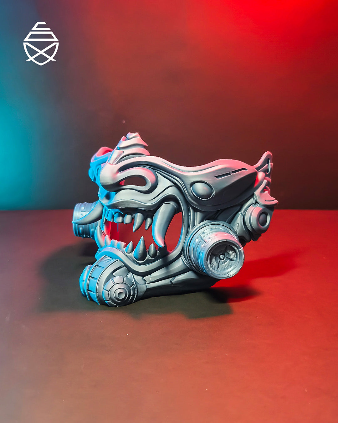 Cyberpunk Oni Mask Japanese Demon Samurai Tetsu Mask Red Futuristic Wall Art Decor Horned Warrior Helmet Sculpture Fantasy Gaming Decor