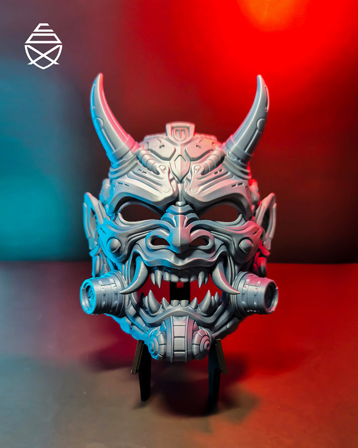 Cyberpunk Oni Mask Japanese Demon Samurai Tetsu Mask Red Futuristic Wall Art Decor Horned Warrior Helmet Sculpture Fantasy Gaming Decor