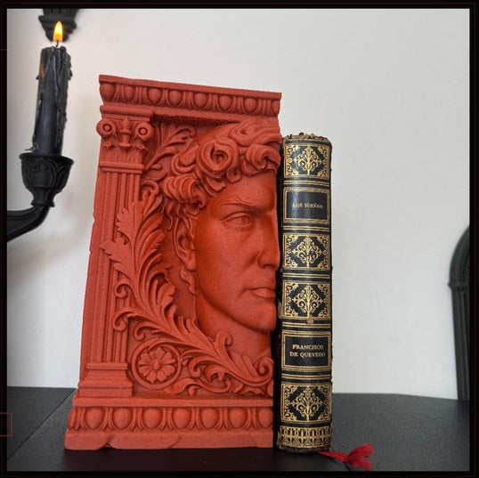 The Watcher Bookend Neoclassical Roman Face Decorative Book Holder Ornate Capital Terracotta Shelf Decor Study Library Office Gift