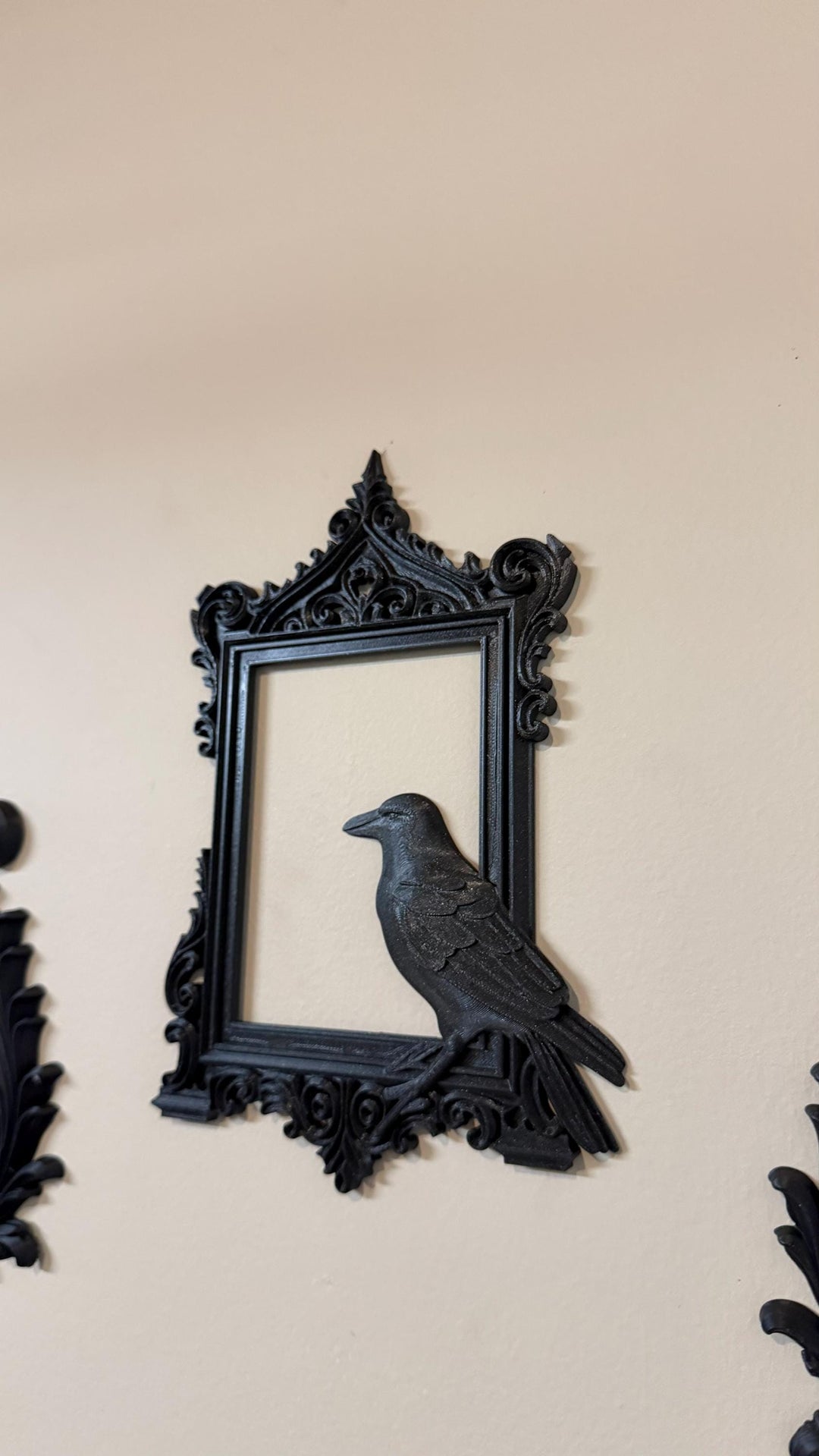 Gothic Raven Frame Wall Decor | Black Crow Ornate Victorian Picture Frame | Dark Academia Halloween Decor | Spooky Bird Wall Art