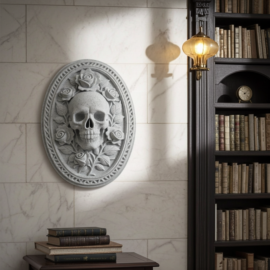 Gothic Skull & Roses Wall Plaque Victorian Oval Skull Deco Dark Gothic Home Wall Art